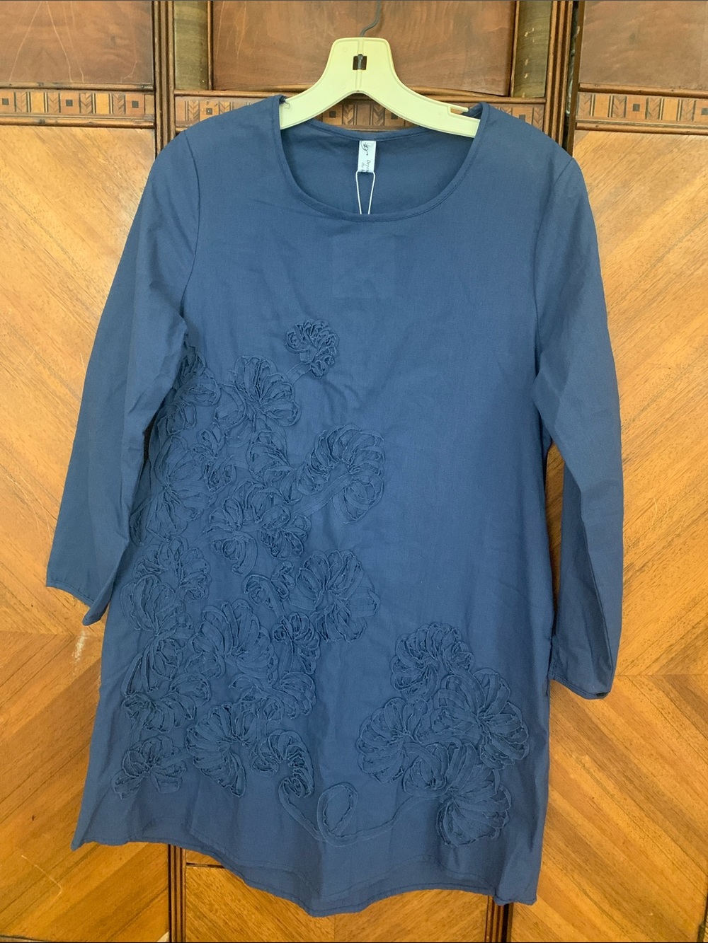 Navy Blue Floral Appliqué Tunic fits like M/L